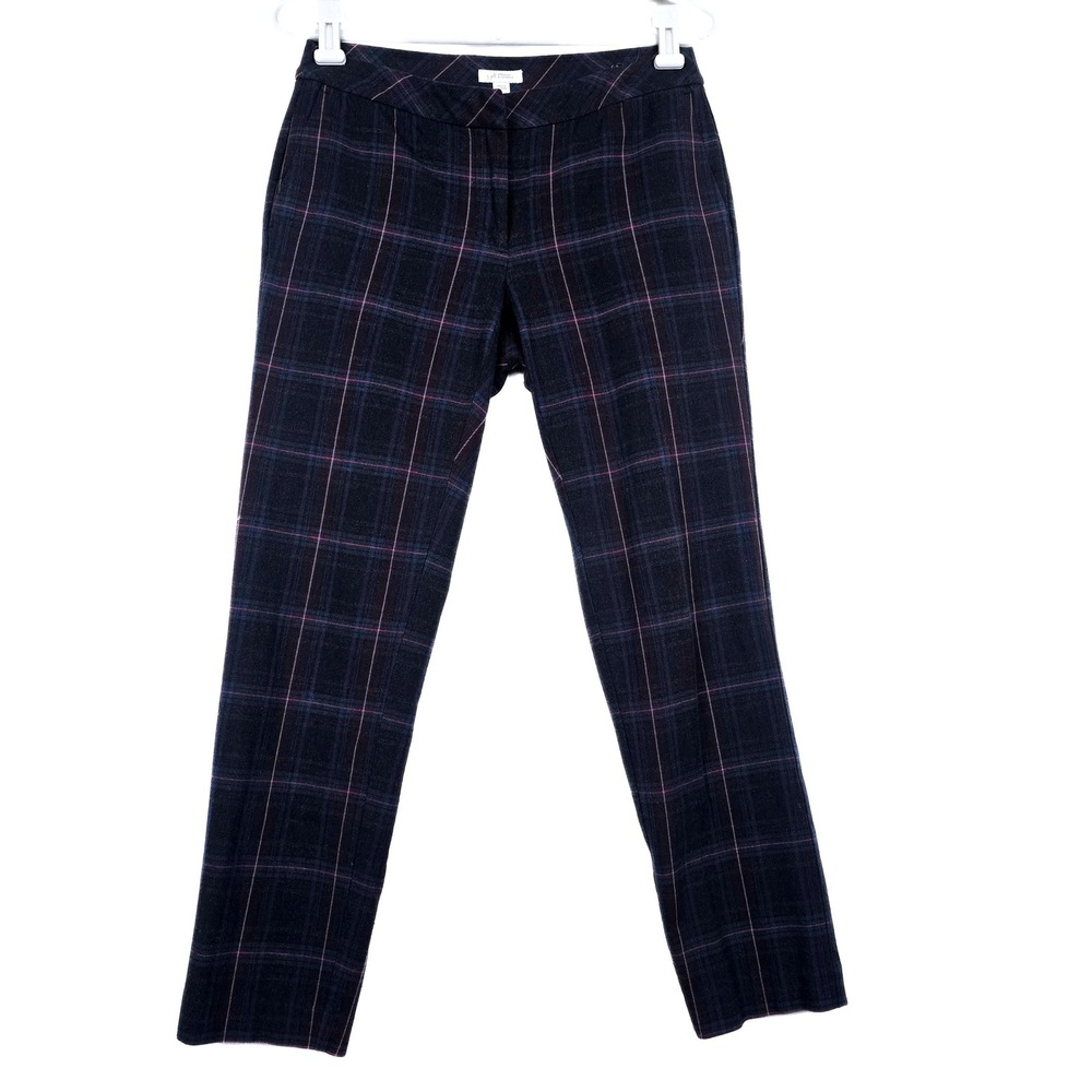 J. Jill Premium Bi-Stretch Plaid Trousers Navy Charcoal Pink Size 4 Straight Leg